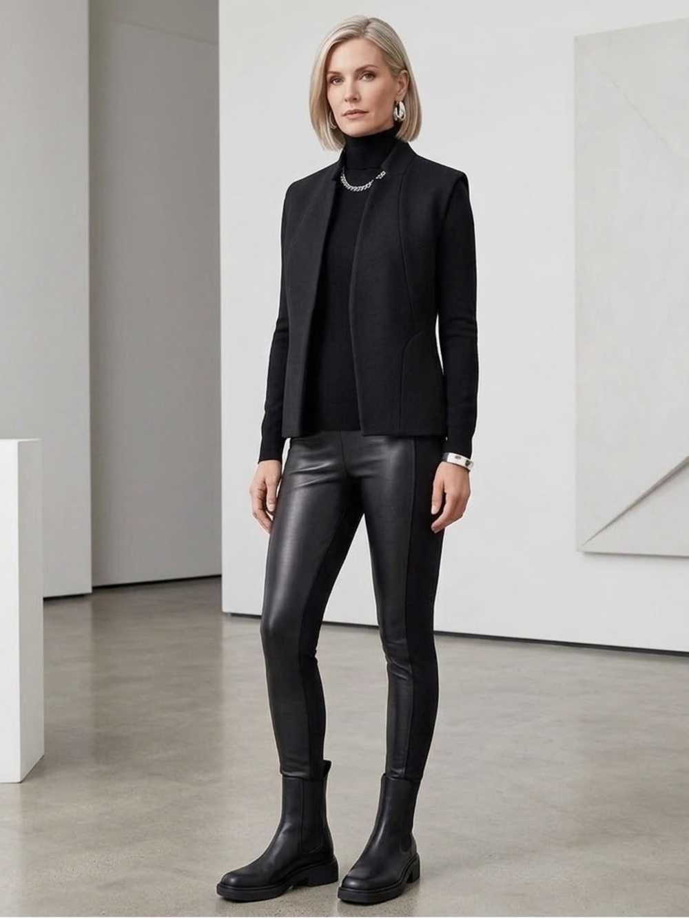 Athleta Delancey Shine Tight High Rise Faux Leather Front Leggings Black Size L